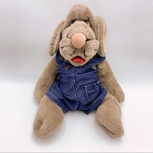 1981 Wrinkles Dog Plush Hand Puppet Vintage Ganzbros Overalls Stuffed